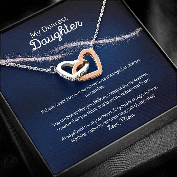 Dearest Daughter - Braver - Interlocked Hearts Design Necklace