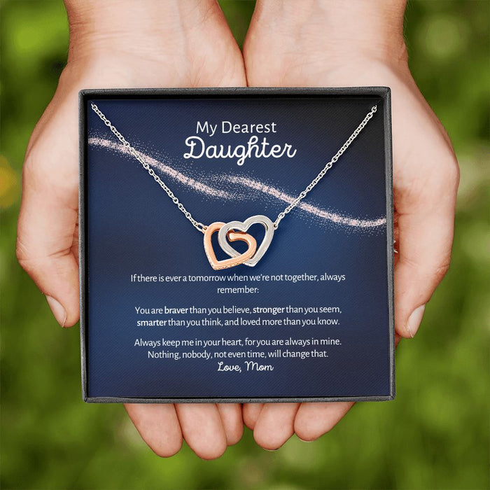 Dearest Daughter - Braver - Interlocked Hearts Design Necklace