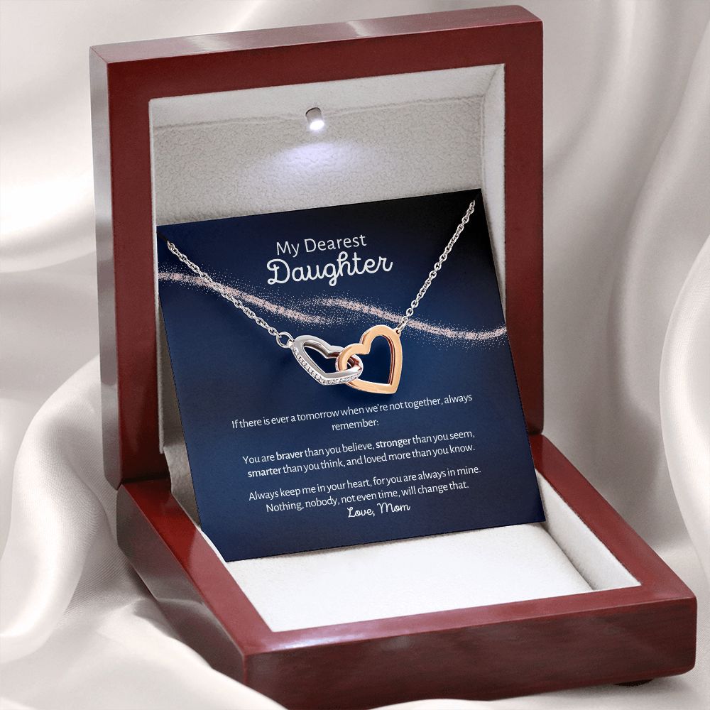 Dearest Daughter - Braver - Interlocked Hearts Design Necklace