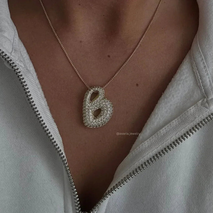 Initial Diamond Necklace with Bubble Design