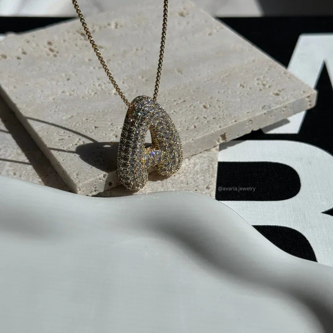 Initial Diamond Necklace with Bubble Design