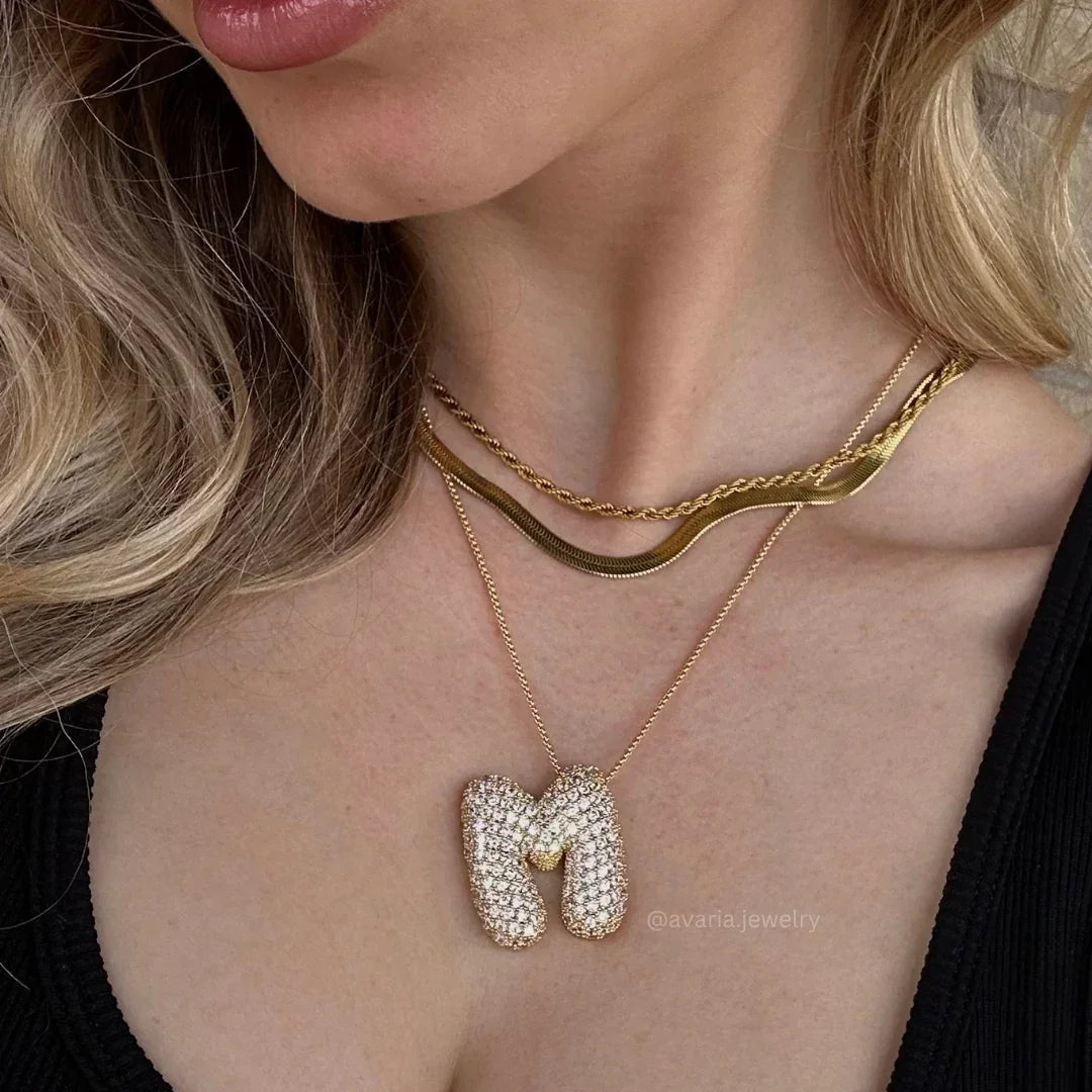 Initial Diamond Necklace with Bubble Design