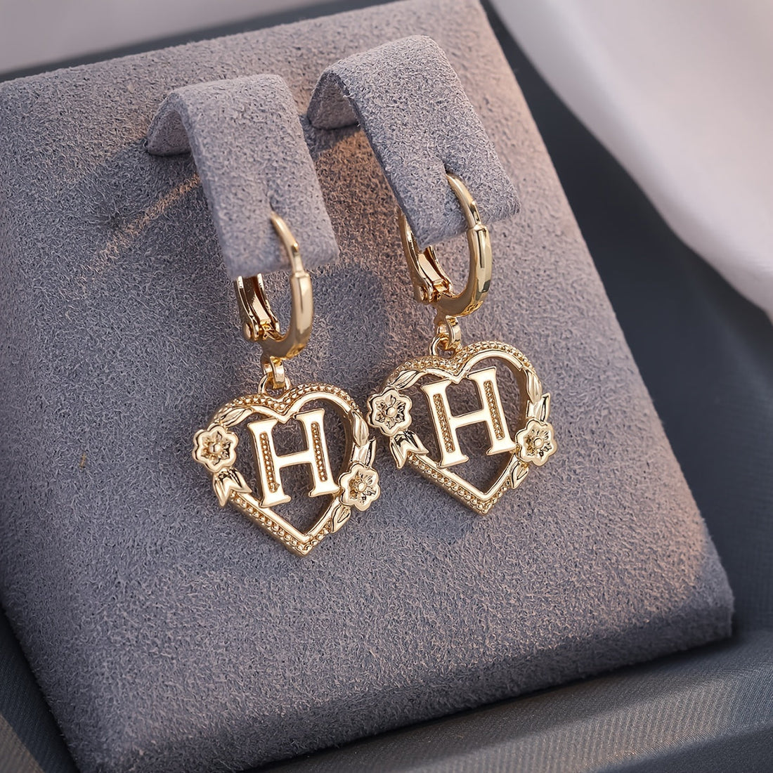 Annalise Heart Letter Initial Hoop Earrings