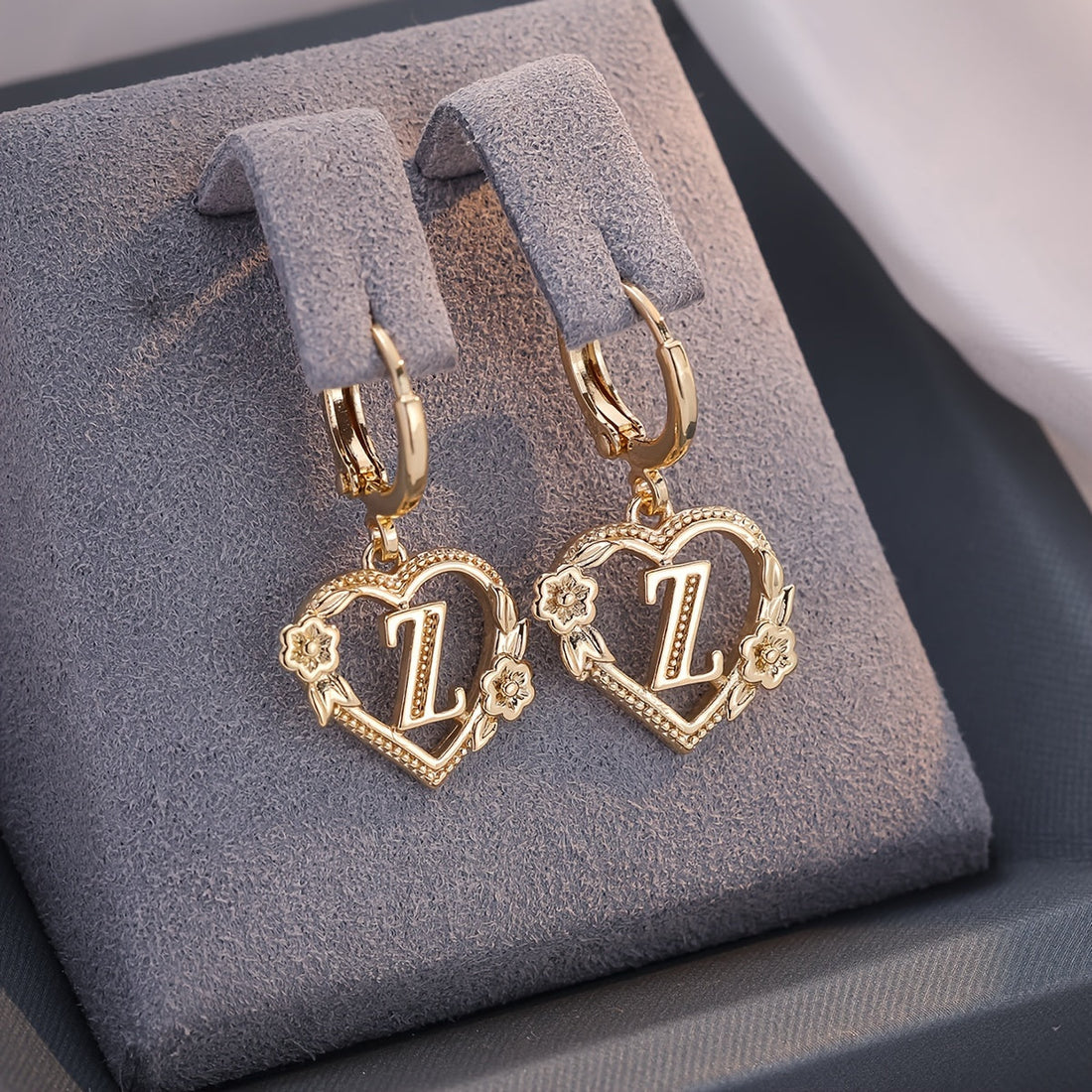 Annalise Heart Letter Initial Hoop Earrings