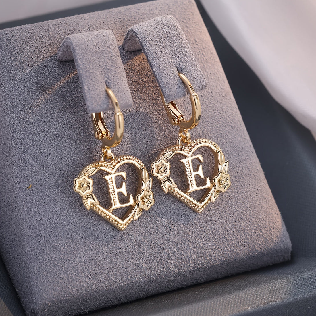 Annalise Heart Letter Initial Hoop Earrings