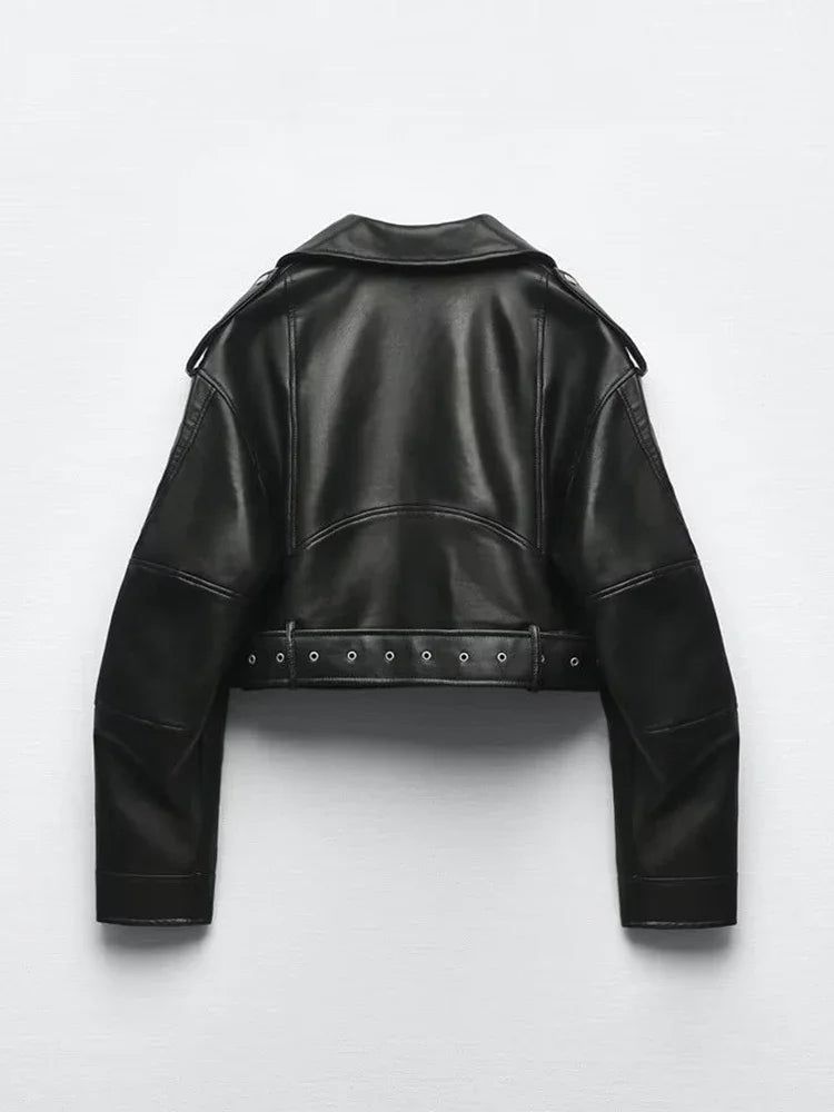 Blaze | Women's Belted Leather-Look Biker Jacket