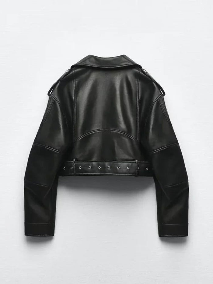 Blaze | Women's Belted Leather-Look Biker Jacket