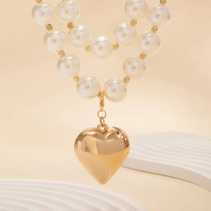 Rhona Pearl Layered Bold Heart Necklace