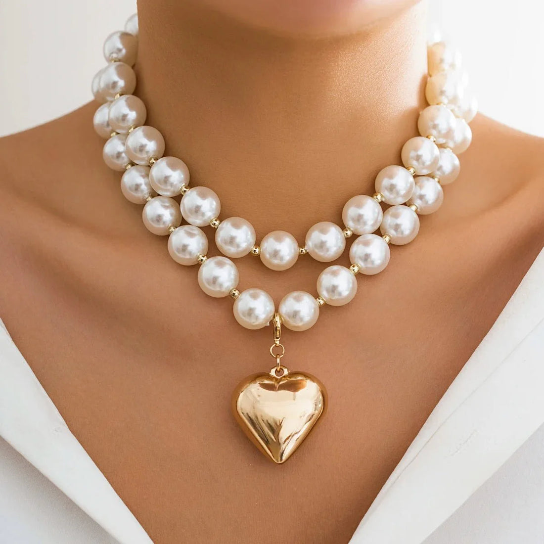 Rhona Pearl Layered Bold Heart Necklace