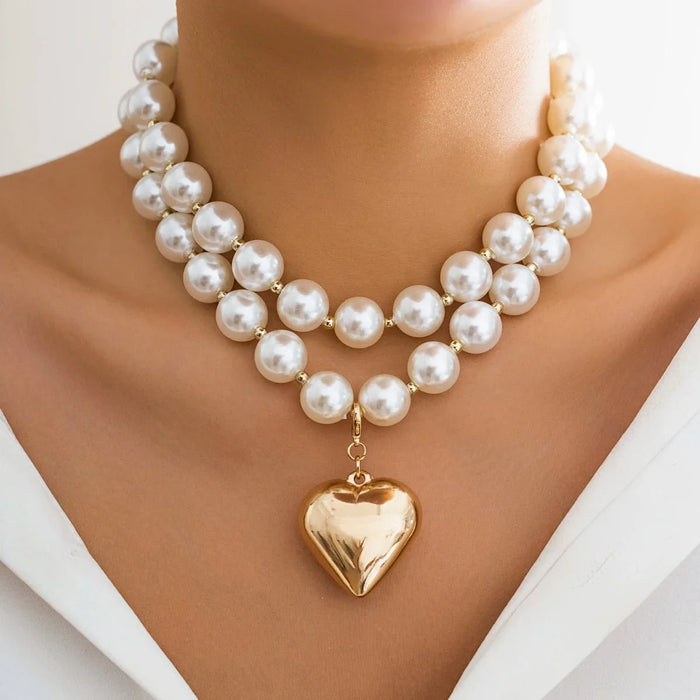 Rhona Pearl Layered Bold Heart Necklace