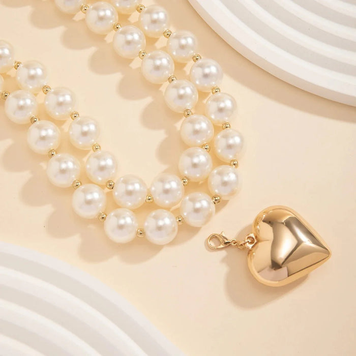 Rhona Pearl Layered Bold Heart Necklace