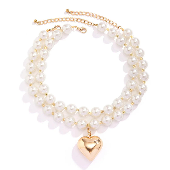 Rhona Pearl Layered Bold Heart Necklace