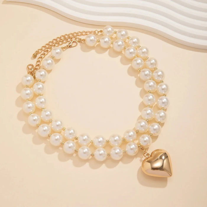 Rhona Pearl Layered Bold Heart Necklace