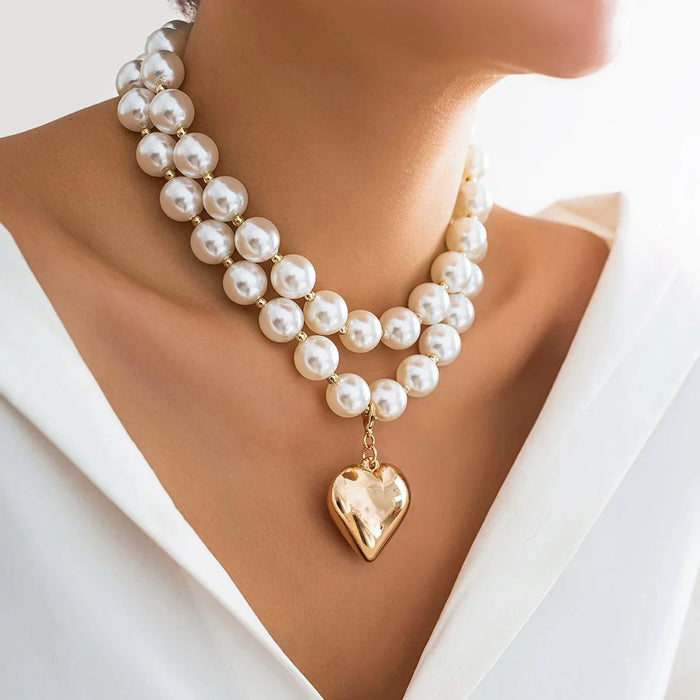 Rhona Pearl Layered Bold Heart Necklace