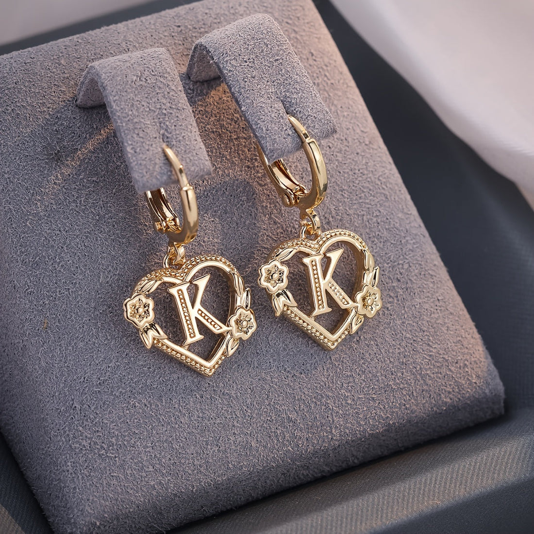 Annalise Heart Letter Initial Hoop Earrings