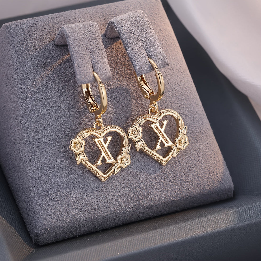 Annalise Heart Letter Initial Hoop Earrings
