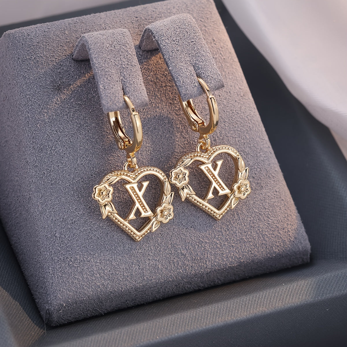 Annalise Heart Letter Initial Hoop Earrings
