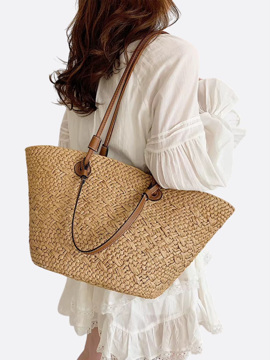 Evelyn | Woven Tote Bag with Leather Handles-Tote Bags-Urban Devyne-Urban Devyne