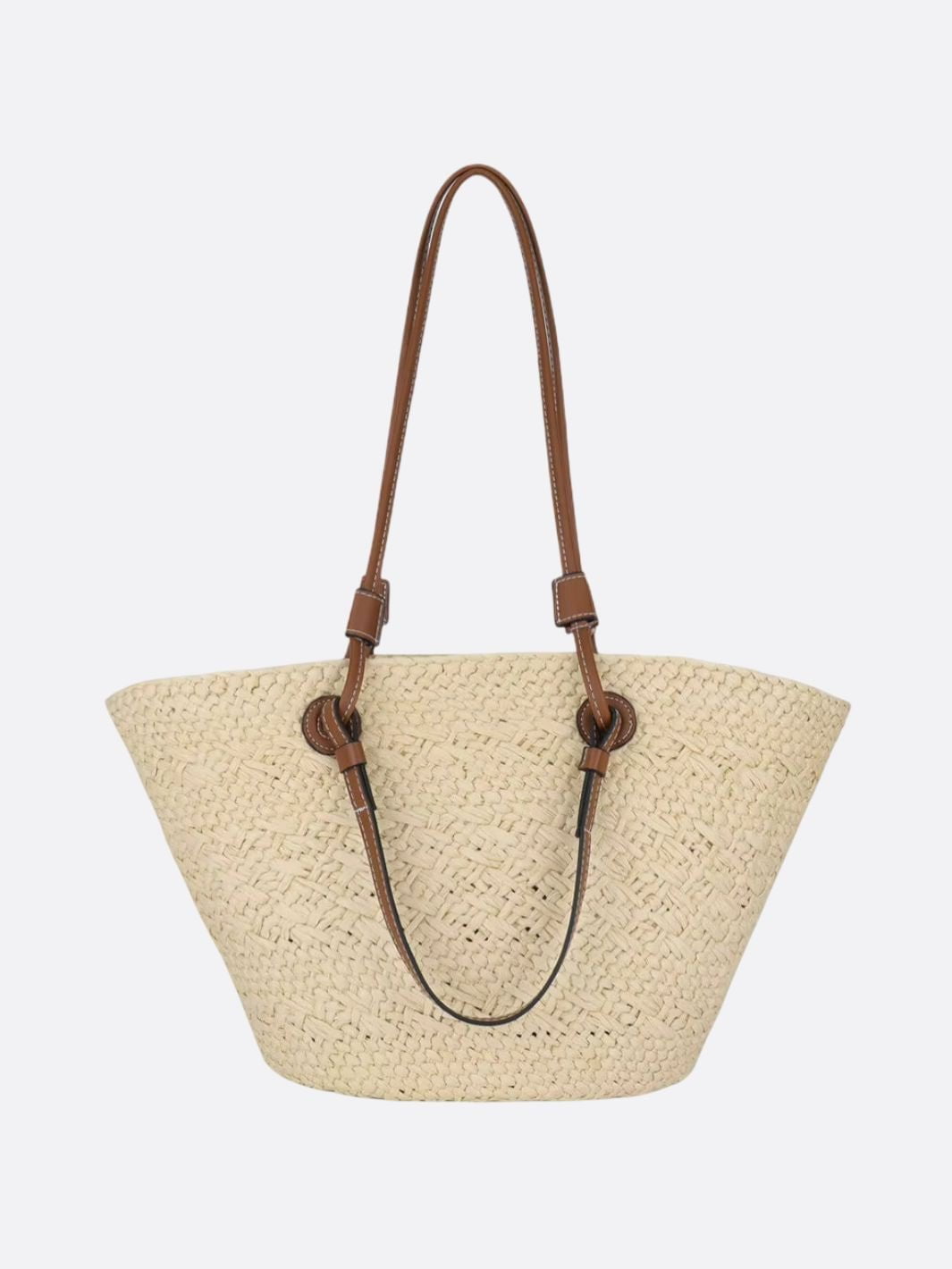 Evelyn | Woven Tote Bag with Leather Handles-Tote Bags-Urban Devyne-Cream-Urban Devyne