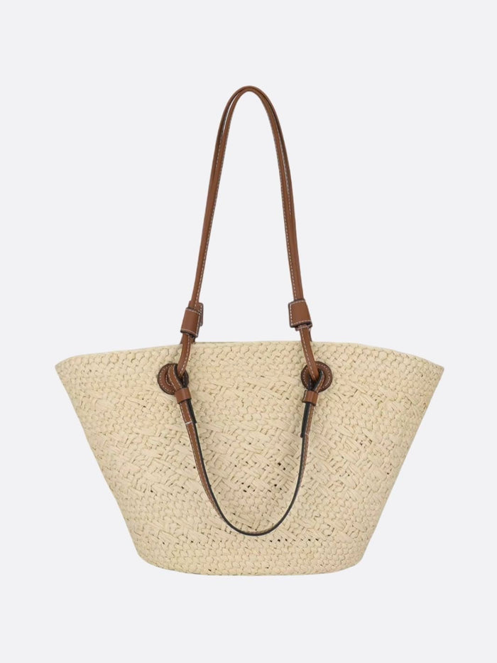 Evelyn | Woven Tote Bag with Leather Handles-Tote Bags-Urban Devyne-Cream-Urban Devyne