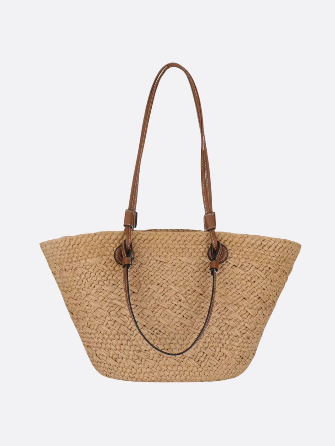 Evelyn | Woven Tote Bag with Leather Handles-Tote Bags-Urban Devyne-Camel-Urban Devyne