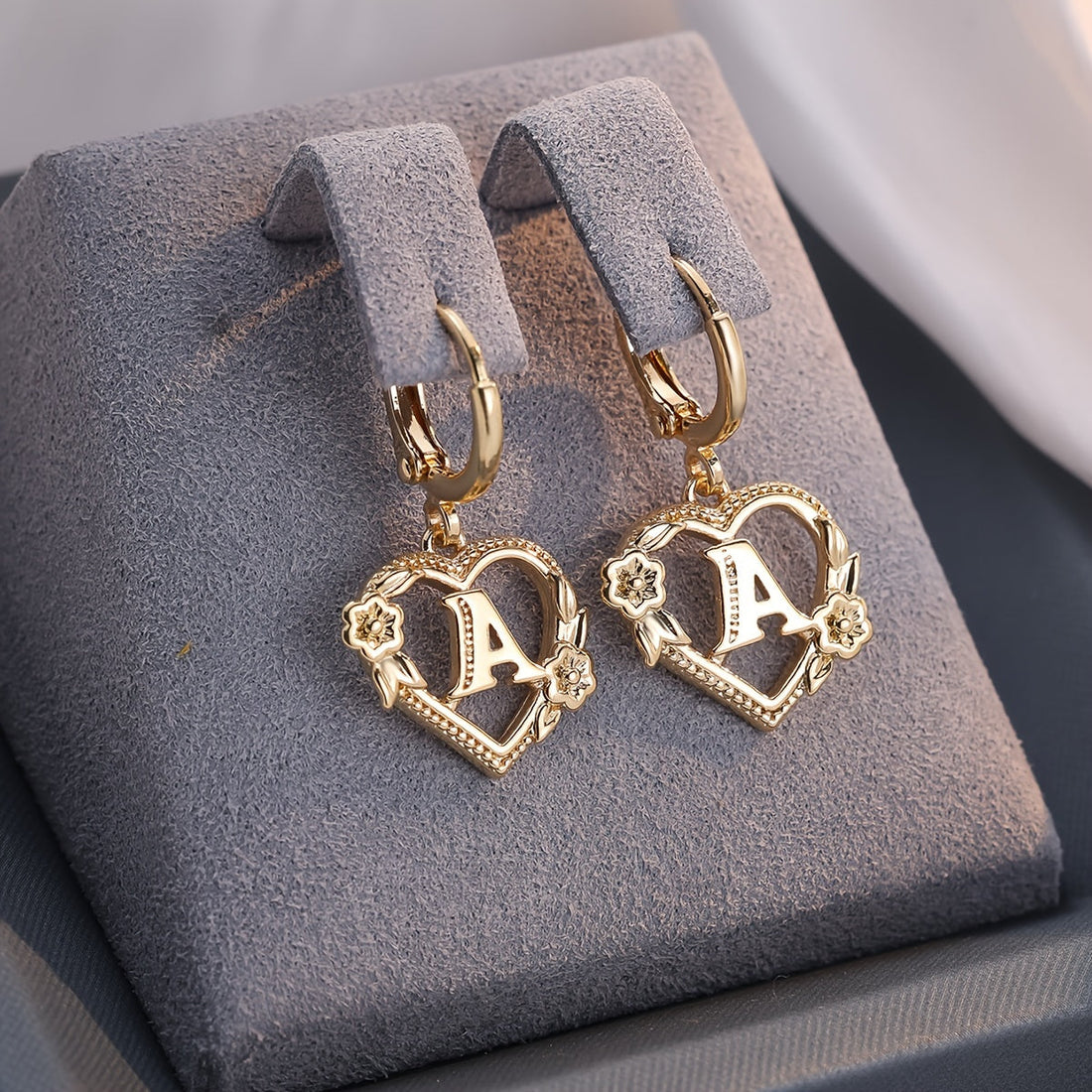 Annalise Heart Letter Initial Hoop Earrings