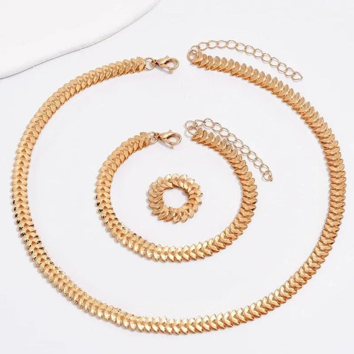 Saoirse Classy Fishbone Necklace, Bracelet, and Ring Set