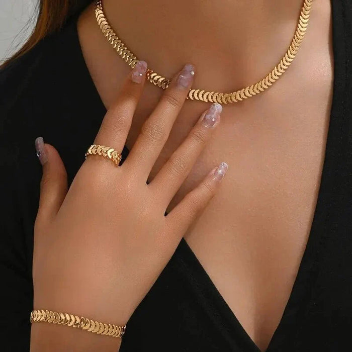 Saoirse Classy Fishbone Necklace, Bracelet, and Ring Set