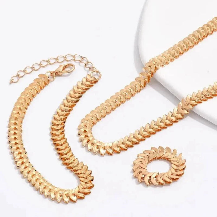 Saoirse Classy Fishbone Necklace, Bracelet, and Ring Set