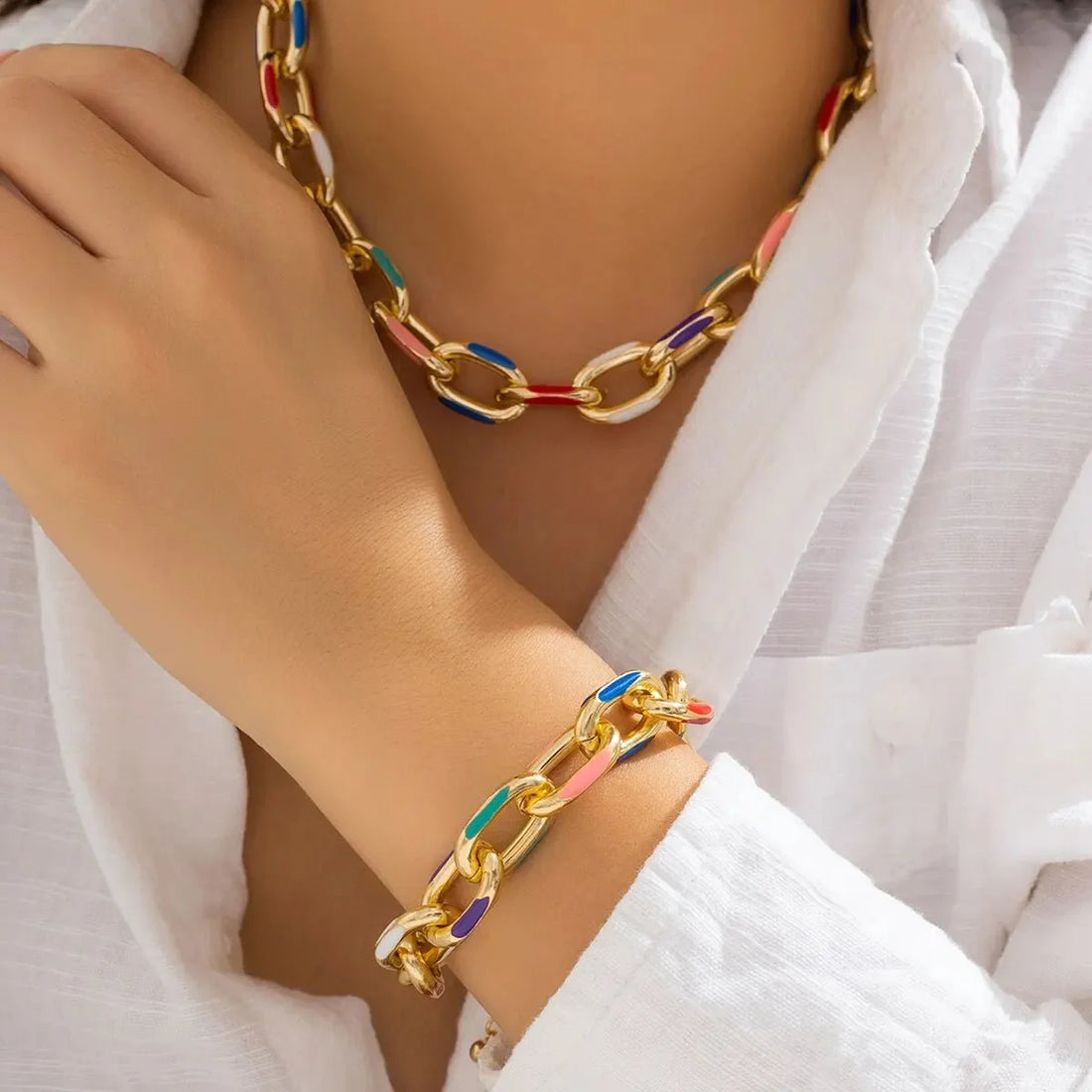 Antonia Rainbow Chain Bracelet and Necklace Set