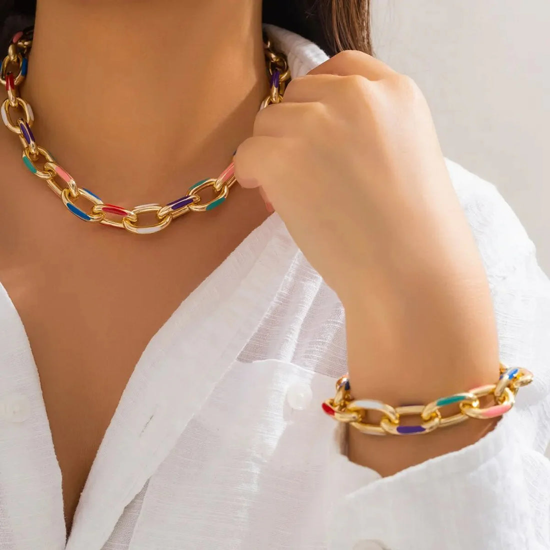 Antonia Rainbow Chain Bracelet and Necklace Set