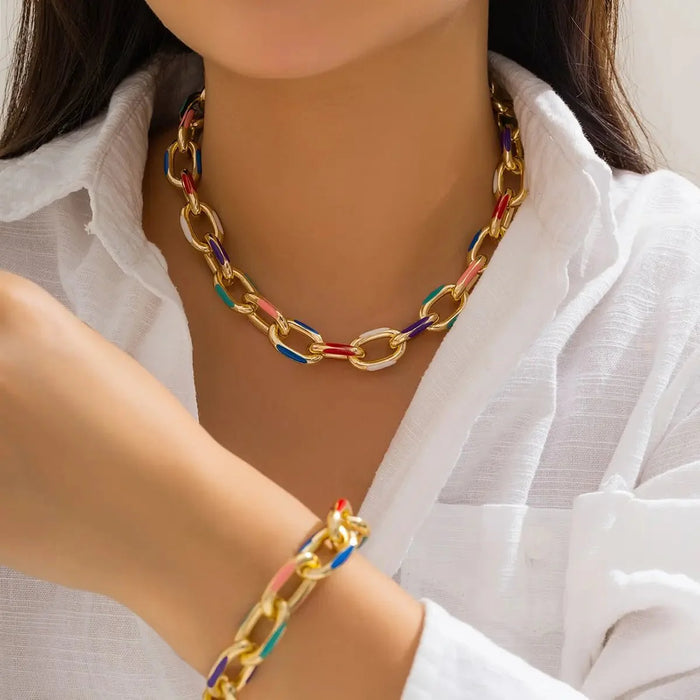 Antonia Rainbow Chain Bracelet and Necklace Set