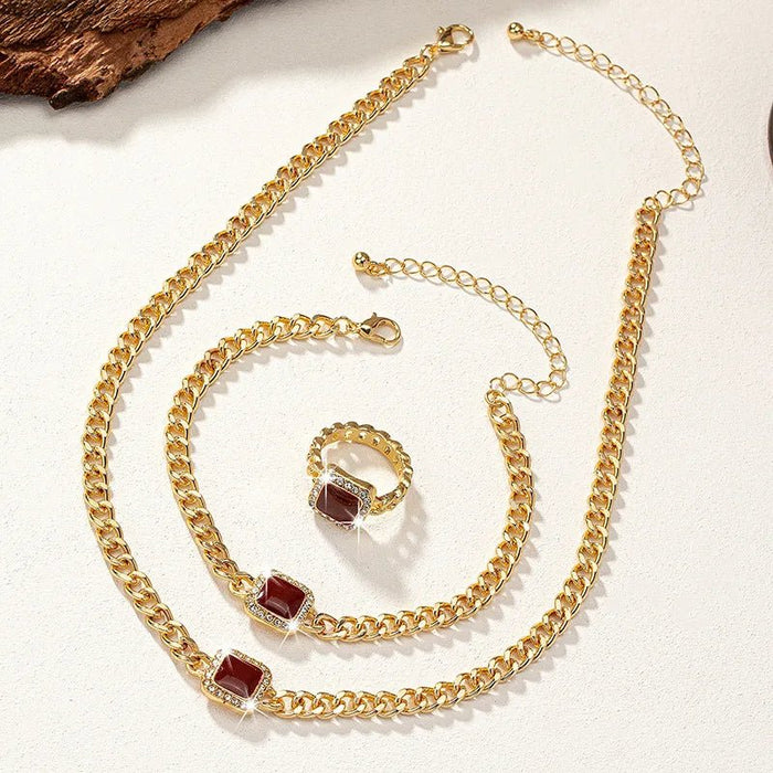 Ramona Square Diamond Necklace, Bracelet & Ring Set