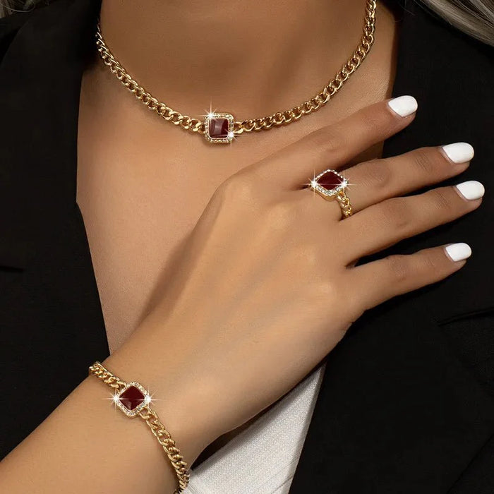 Ramona Square Diamond Necklace, Bracelet & Ring Set