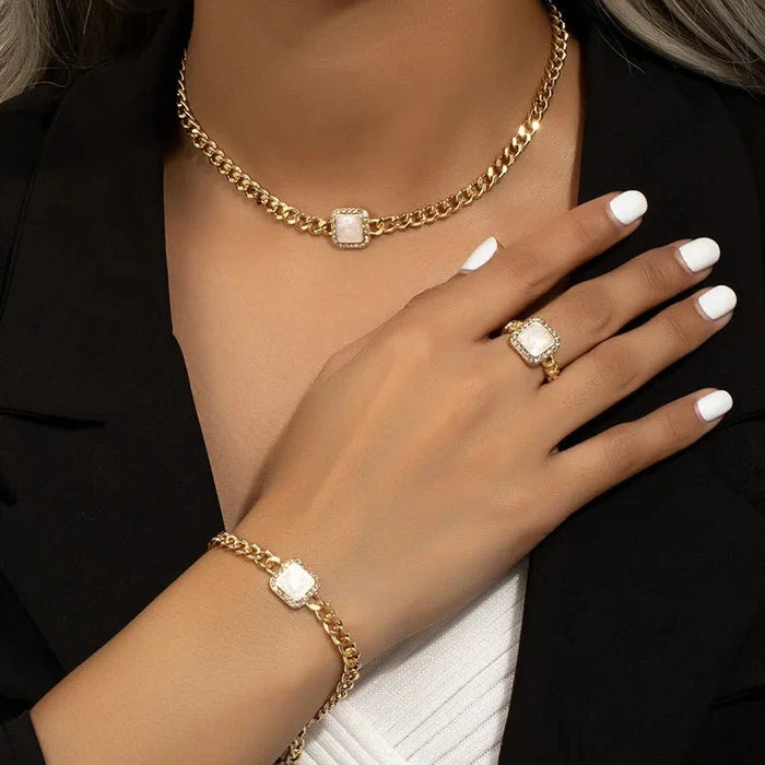 Ramona Square Diamond Necklace, Bracelet & Ring Set
