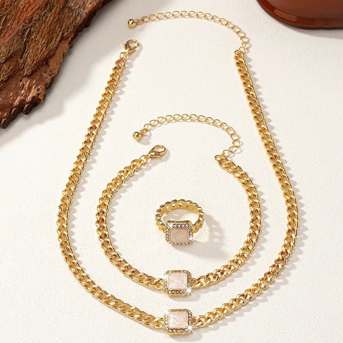 Ramona Square Diamond Necklace, Bracelet & Ring Set