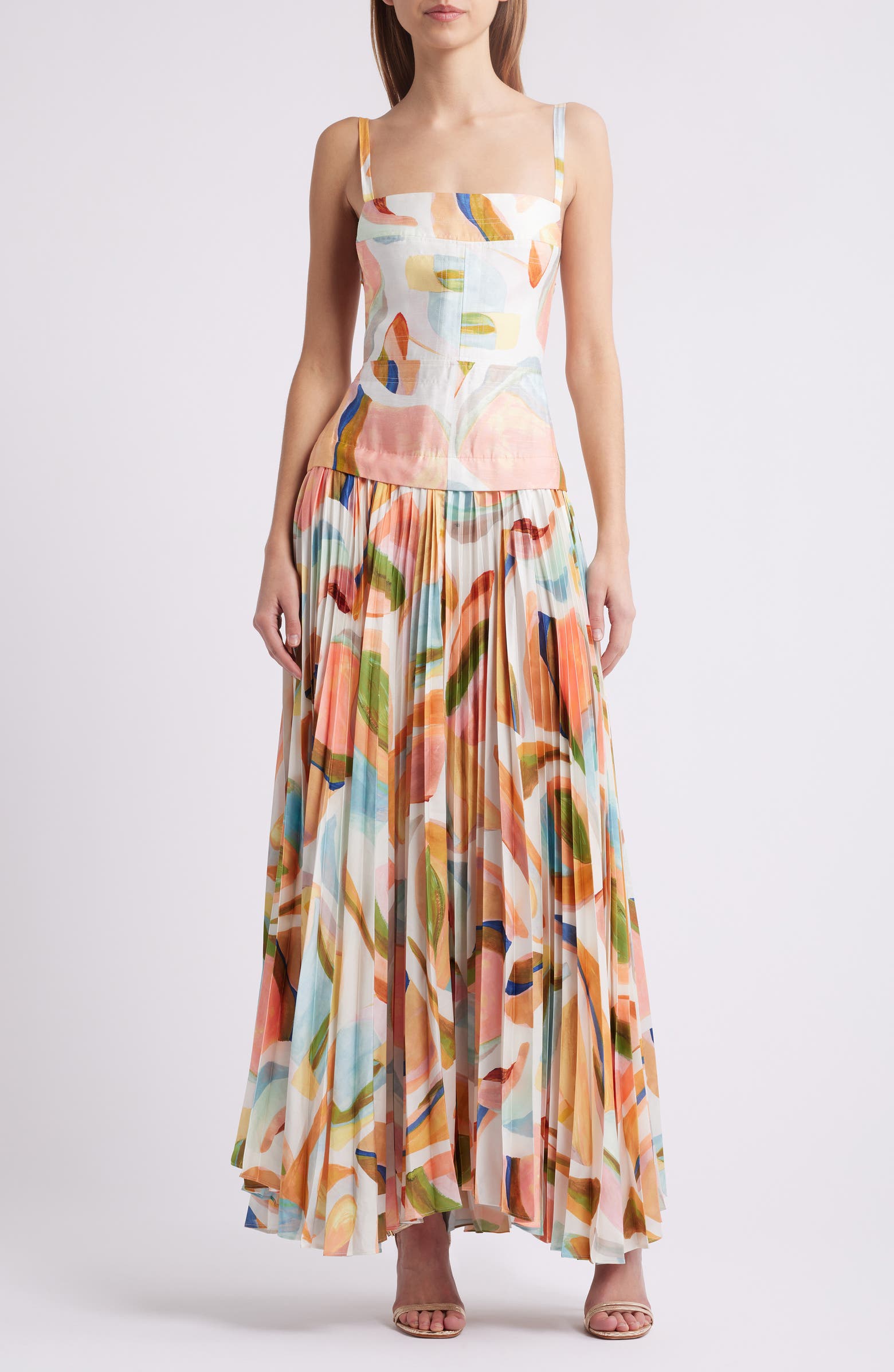 Bloom | Abstract Print Linen Blend Open Back Maxi Dress