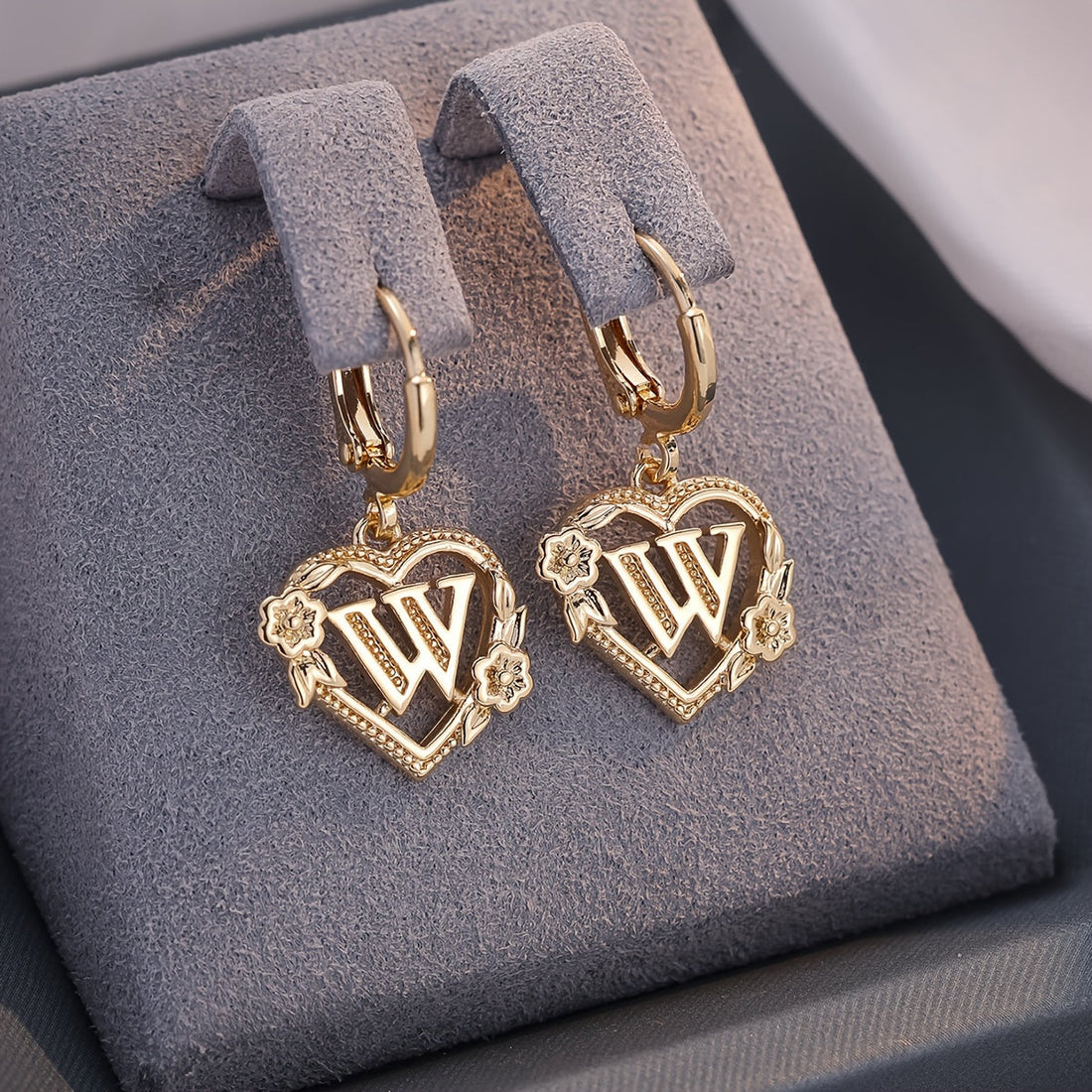 Annalise Heart Letter Initial Hoop Earrings