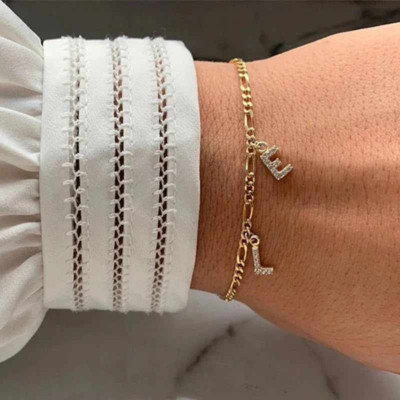 Iona Dainty Cuban Figaro Chain Letter Initial Bracelet