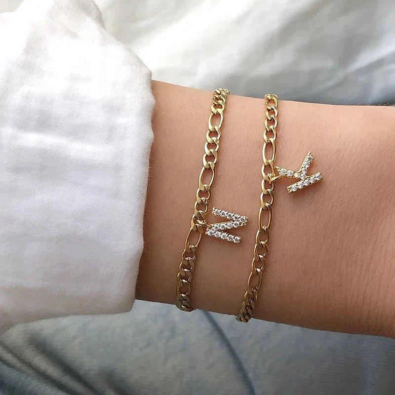 Iona Dainty Cuban Figaro Chain Letter Initial Bracelet