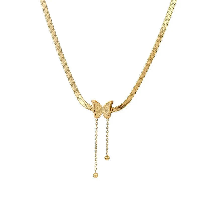 Ailsa Dainty Herringbone Butterfly Drop Necklace