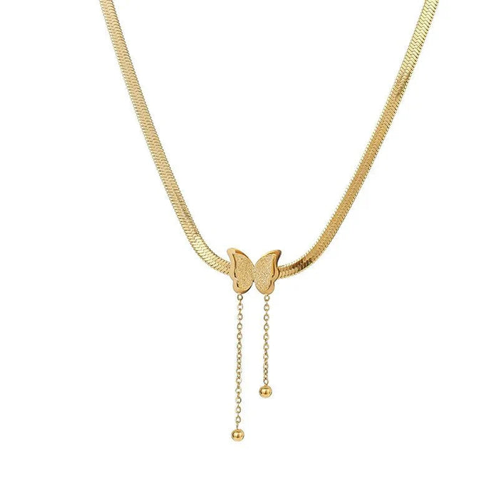 Ailsa Dainty Herringbone Butterfly Drop Necklace