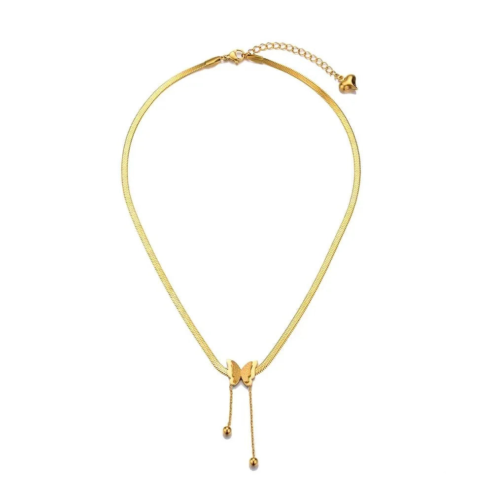 Ailsa Dainty Herringbone Butterfly Drop Necklace