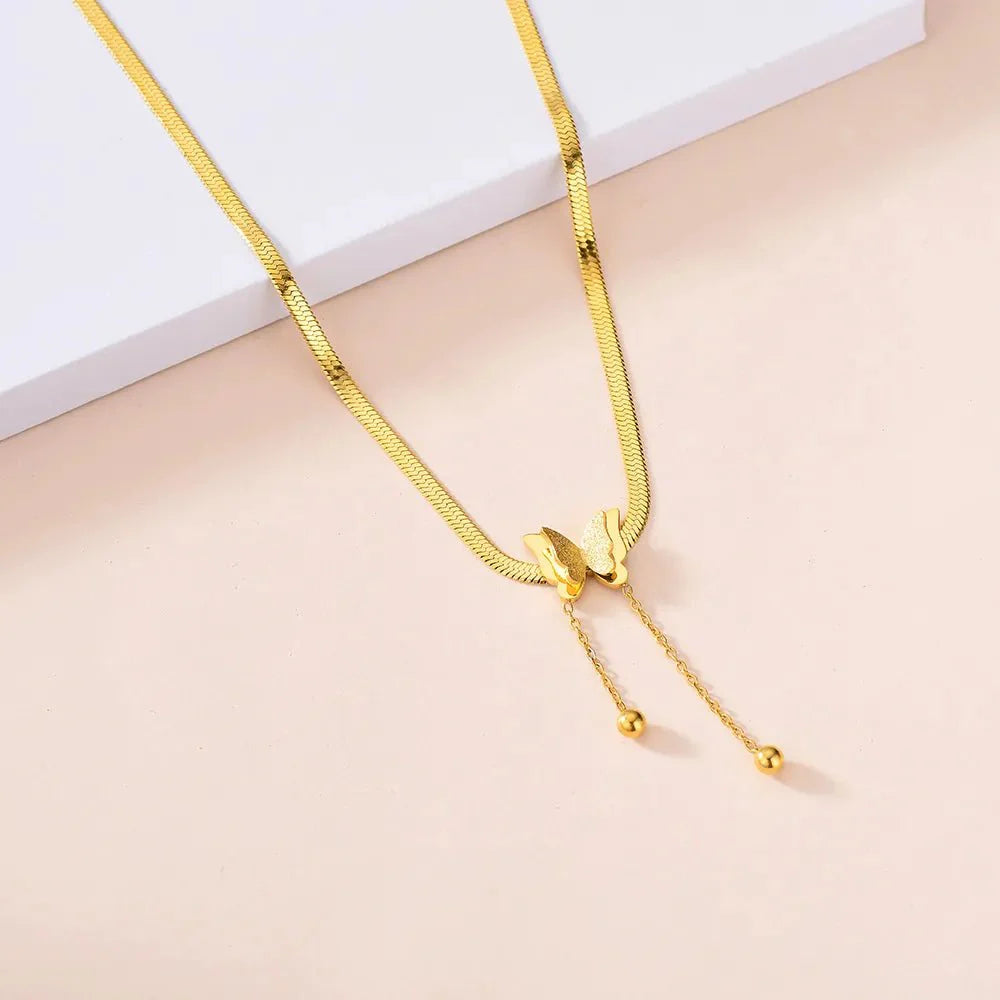 Ailsa Dainty Herringbone Butterfly Drop Necklace