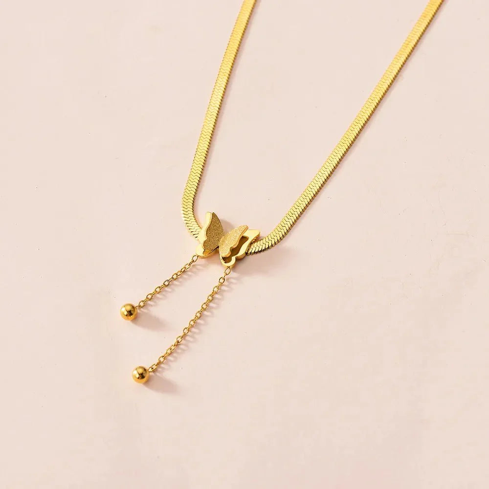Ailsa Dainty Herringbone Butterfly Drop Necklace