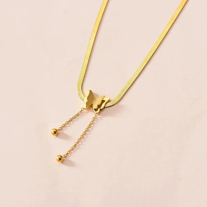 Ailsa Dainty Herringbone Butterfly Drop Necklace