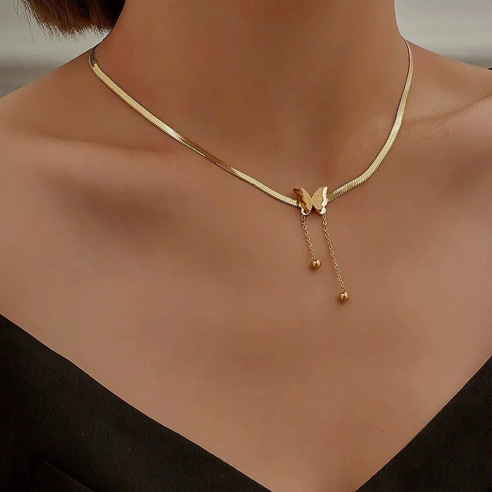 Ailsa Dainty Herringbone Butterfly Drop Necklace