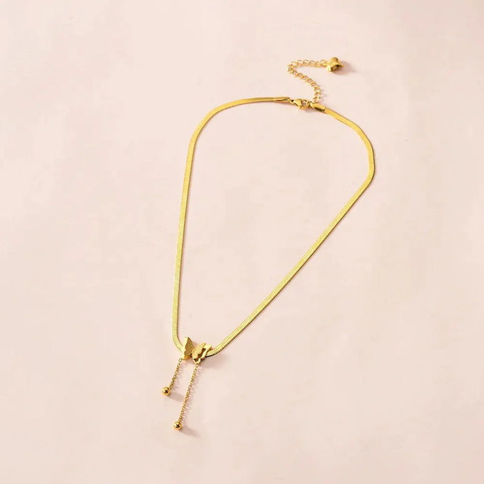Ailsa Dainty Herringbone Butterfly Drop Necklace