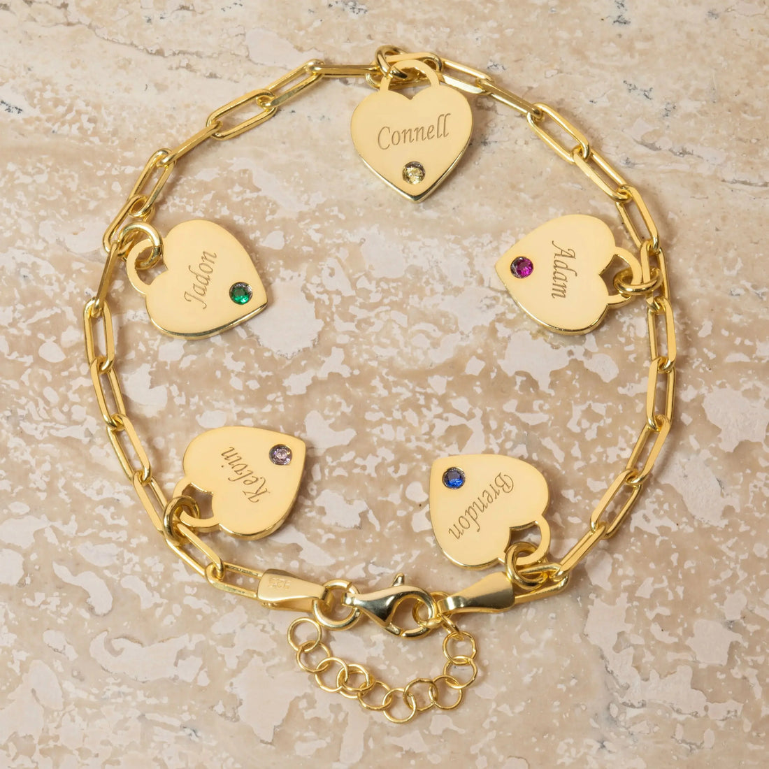 Linnea Heart Paperclip Personalized Name & Birthstone Bracelet