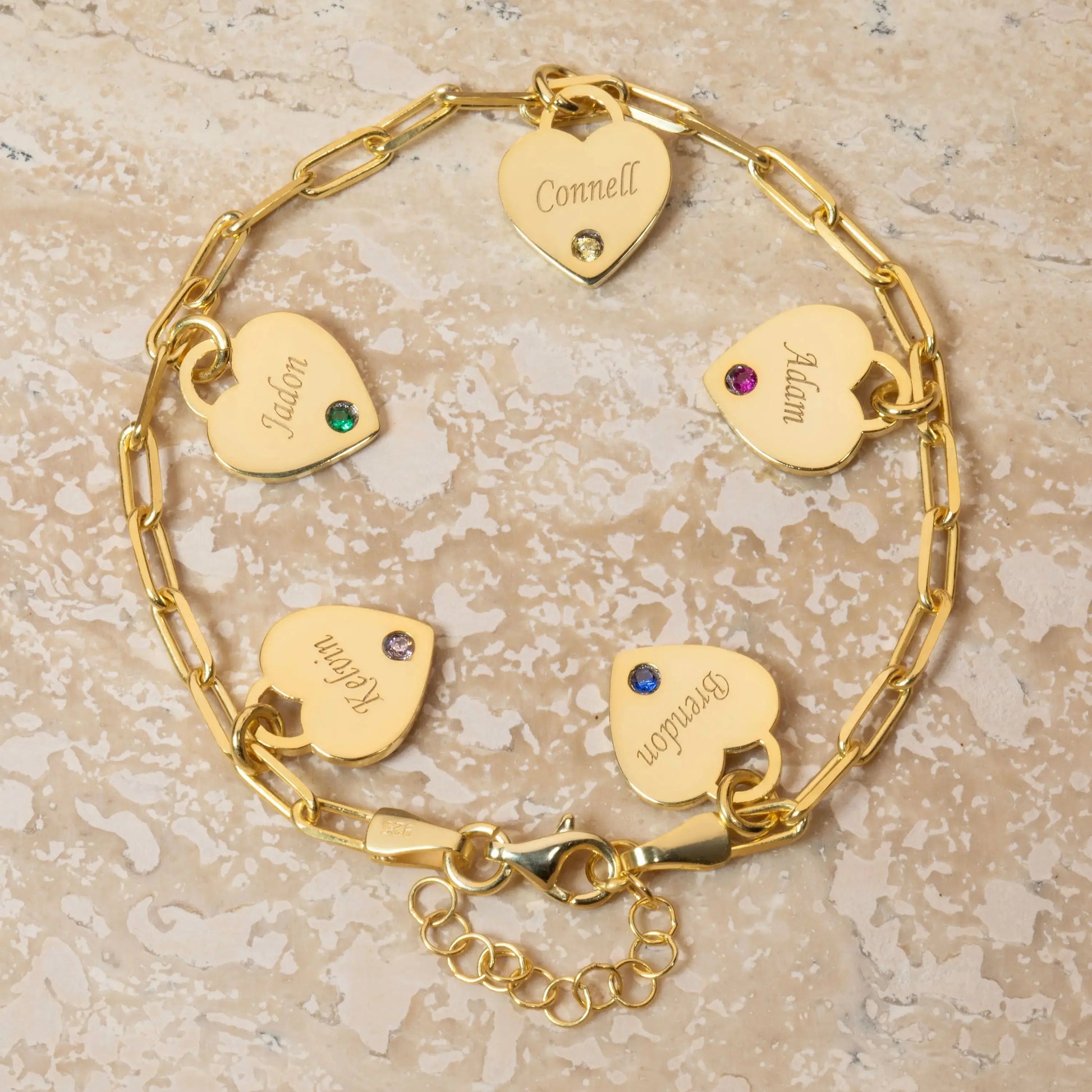 Linnea Heart Paperclip Personalized Name & Birthstone Bracelet